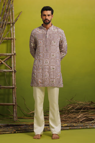 PATOLA LAVENDER SHORT KURTA SET