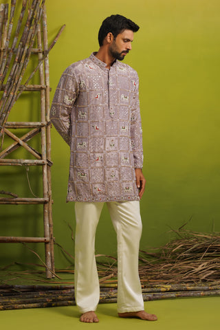 PATOLA LAVENDER SHORT KURTA SET