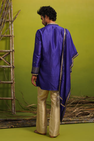 ZOHAYR ROYAL BLUE V-NECK MIRROR KURTA DUPATTA SET