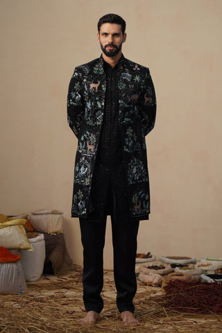 PRABAL BLACK INDOWESTERN SET