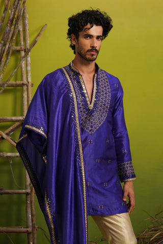 ZOHAYR ROYAL BLUE V-NECK MIRROR KURTA DUPATTA SET