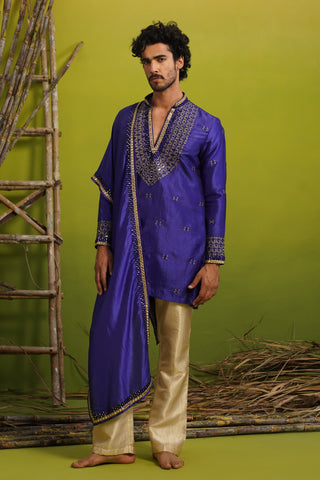 ZOHAYR ROYAL BLUE V-NECK MIRROR KURTA DUPATTA SET