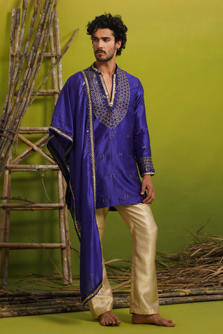 ZOHAYR ROYAL BLUE V-NECK MIRROR KURTA DUPATTA SET