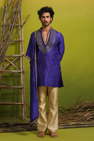 ZOHAYR ROYAL BLUE V-NECK MIRROR KURTA DUPATTA SET