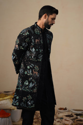 PRABAL BLACK INDOWESTERN SET