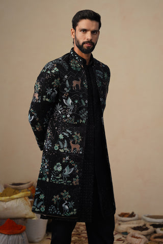 PRABAL BLACK INDOWESTERN SET
