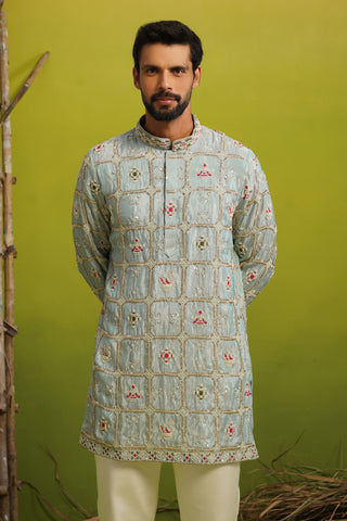 AARSH SKY BLUE SHORT KURTA SET