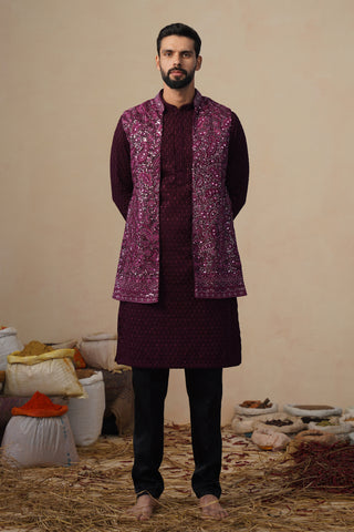 SITARA WINE KURTA JACKET SET