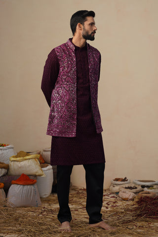 SITARA WINE KURTA JACKET SET
