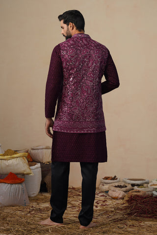 SITARA WINE KURTA JACKET SET