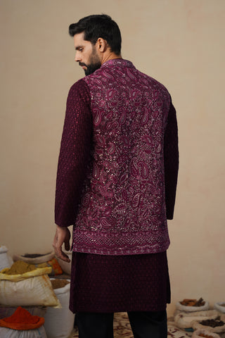 SITARA WINE KURTA JACKET SET