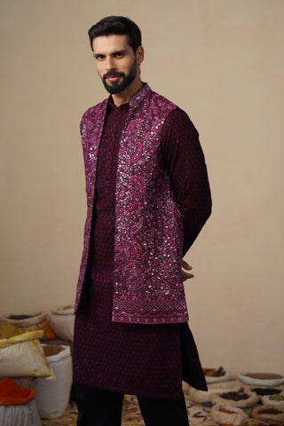 SITARA WINE KURTA JACKET SET