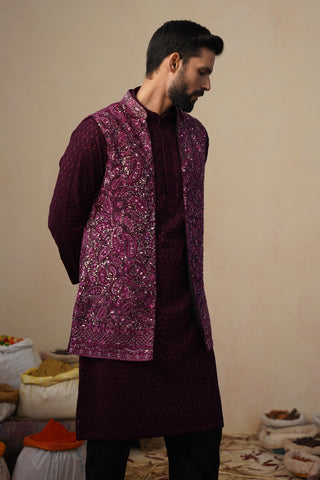 SITARA WINE KURTA JACKET SET