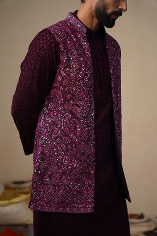 SITARA WINE KURTA JACKET SET