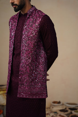 SITARA WINE KURTA JACKET SET