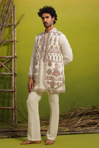 KATHAKALI IVORY SHORT KURTA JACKET SET