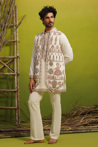 KATHAKALI IVORY SHORT KURTA JACKET SET