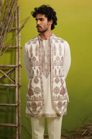 KATHAKALI IVORY SHORT KURTA JACKET SET