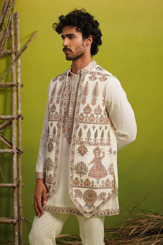 KATHAKALI IVORY SHORT KURTA JACKET SET