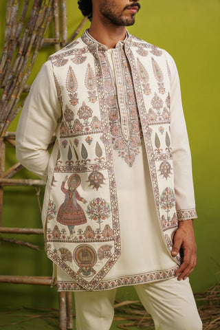 KATHAKALI IVORY SHORT KURTA JACKET SET