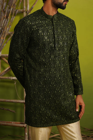 SUKOON BOTTLE GREEN SHORT KURTA SET
