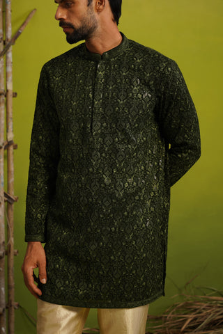 SUKOON BOTTLE GREEN SHORT KURTA SET