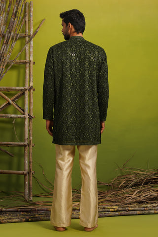 SUKOON BOTTLE GREEN SHORT KURTA SET