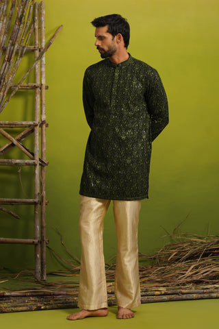 SUKOON BOTTLE GREEN SHORT KURTA SET