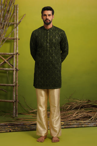 SUKOON BOTTLE GREEN SHORT KURTA SET