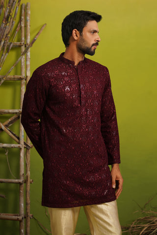 SUKOON WINE SHORT KURTA SET