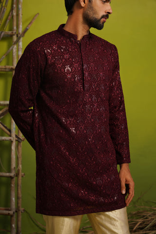 SUKOON WINE SHORT KURTA SET