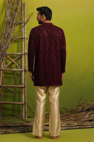 SUKOON WINE SHORT KURTA SET