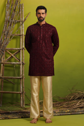 SUKOON WINE SHORT KURTA SET