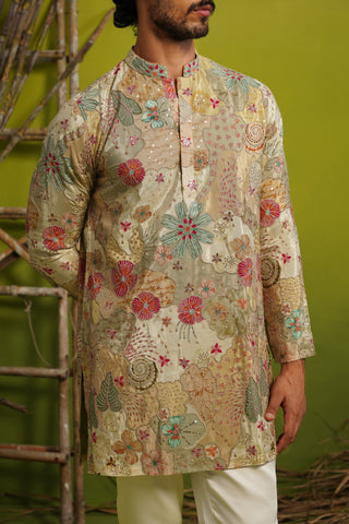 ZORAIN LIGHT MEHENDI SHORT KURTA SET
