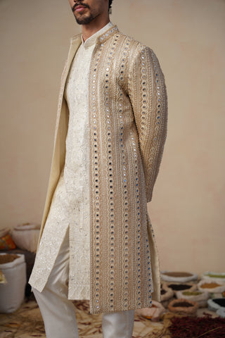 SHEESHA CUTDANA GOLDEN SHERWANI SET