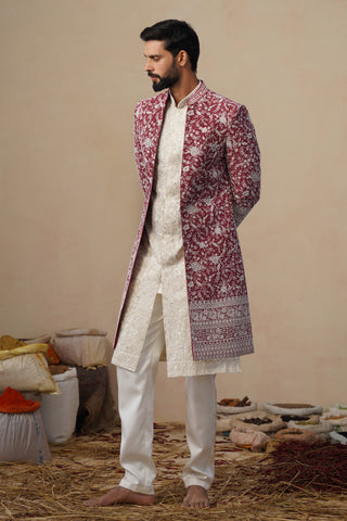 GULBAHAR CUTDANA MAROON INDOWESTERN SET