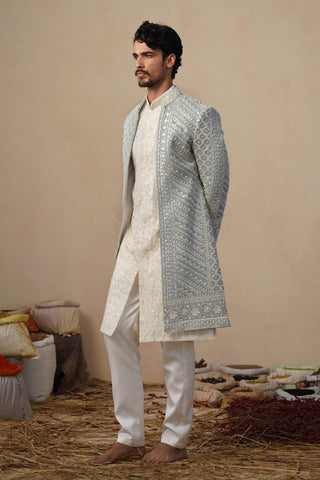 NOOR CUTDANA SKY SHERWANI SET