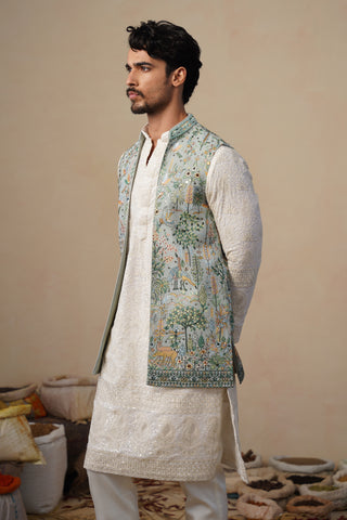 PARIND GREEN KURTA JACKET SET