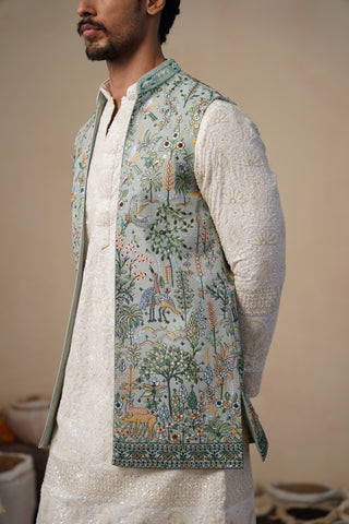 PARIND GREEN KURTA JACKET SET