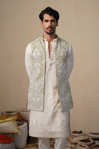 MAYURESH MEHENDI KURTA JACKET SET
