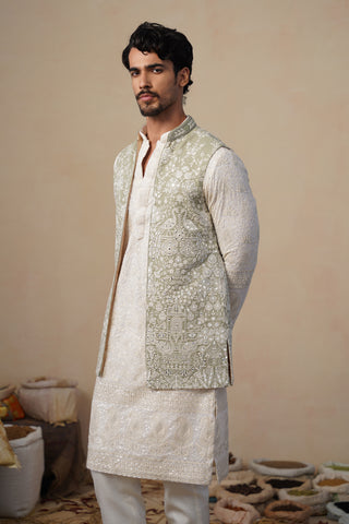 MAYURESH MEHENDI KURTA JACKET SET