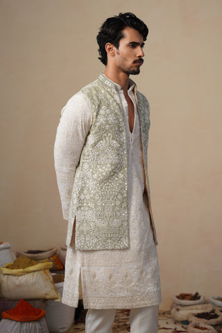 MAYURESH MEHENDI KURTA JACKET SET
