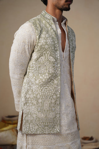MAYURESH MEHENDI KURTA JACKET SET