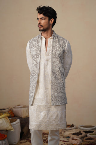 MAYURESH GREY KURTA JACKET SET
