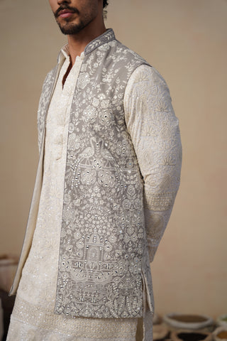 MAYURESH GREY KURTA JACKET SET