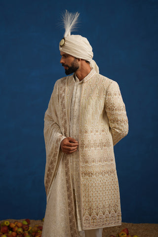 MIRZA ZARDOZI CREAM SHERWANI SET