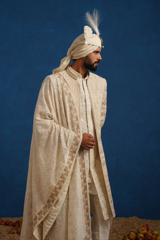 MIRZA ZARDOZI CREAM SHERWANI SET