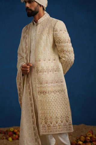 MIRZA ZARDOZI CREAM SHERWANI SET