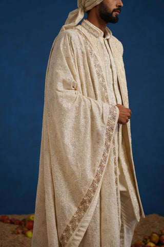 MIRZA ZARDOZI CREAM SHERWANI SET