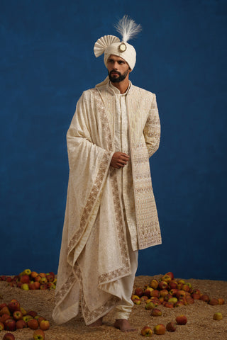 MIRZA ZARDOZI CREAM SHERWANI SET